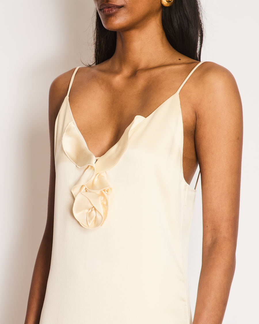 Magda Butrym Cream Ruched Dress with Floral Appliqué Detail Size UK 8