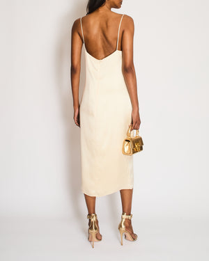 Magda Butrym Cream Ruched Dress with Floral Appliqué Detail Size UK 8