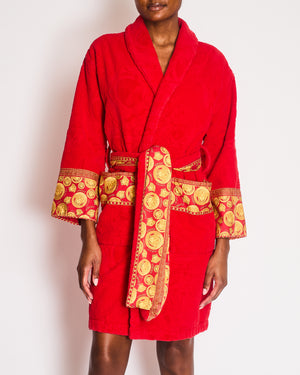 Versace Red Medusa Bath Robe with Pocket Detail Size UK 8