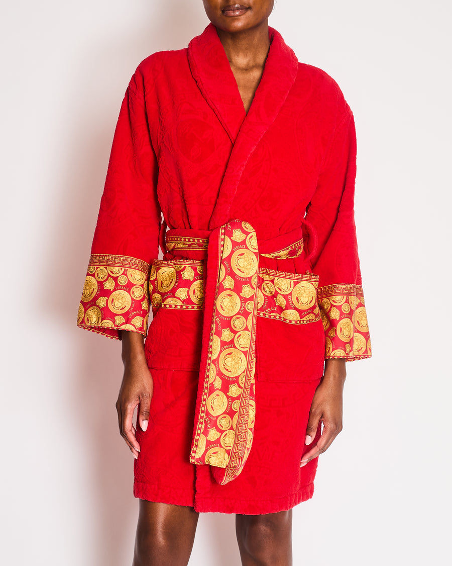 Versace Red Medusa Bath Robe with Pocket Detail Size UK 8