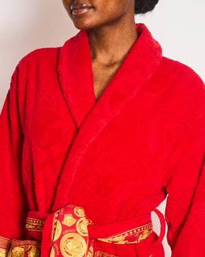 Versace Red Medusa Bath Robe with Pocket Detail Size UK 8