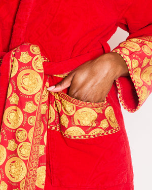 Versace Red Medusa Bath Robe with Pocket Detail Size UK 8