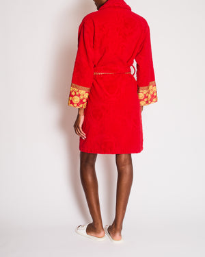 Versace Red Medusa Bath Robe with Pocket Detail Size UK 8