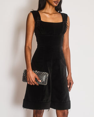 Maison Margiela Black Velours Sleeveless Playsuit with Bow Details and Frayed Hems Size FR 38 (UK 10)