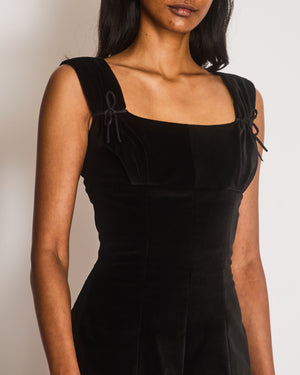 Maison Margiela Black Velours Sleeveless Playsuit with Bow Details and Frayed Hems Size FR 38 (UK 10)