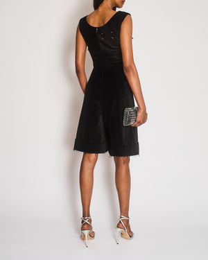 Maison Margiela Black Velours Sleeveless Playsuit with Bow Details and Frayed Hems Size FR 38 (UK 10)