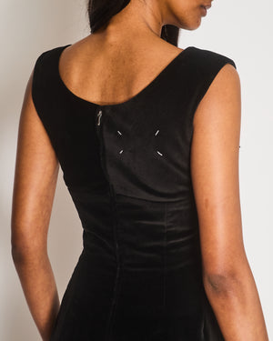 Maison Margiela Black Velours Sleeveless Playsuit with Bow Details and Frayed Hems Size FR 38 (UK 10)