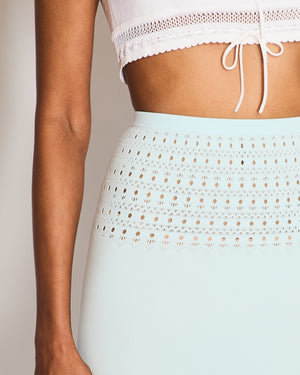 Alaïa Light Blue Perforated Technical Midi Skirt with Back Slit Detail Size FR 38 (UK 10)