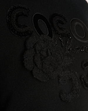 Chanel Black Cashmere Coco Sweater with Coco Chanel Embroidery and Tweed and Velours CC Logo and Camellia Appliques Size FR 36 (UK 8)
