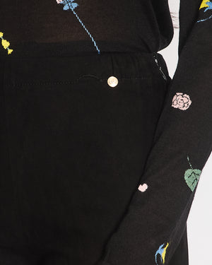 Chanel Black Suede Trousers with Bottom Zipper Details and Silver CC Logo Buttons Size FR 34 (UK 6)