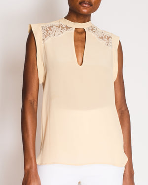 Ermanno Scervino Cream Sleeveless Blouse with Lace Inserts and Front Ribbon with Cut-Out Detail Size IT 42 (UK 10)