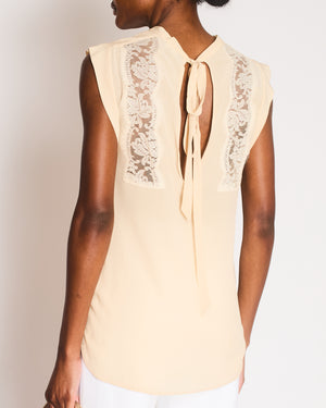 Ermanno Scervino Cream Sleeveless Blouse with Lace Inserts and Front Ribbon with Cut-Out Detail Size IT 42 (UK 10)