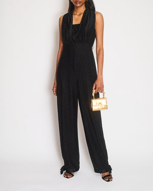 Chanel Black Jumpsuit with Velours Micro Polkadot and CC Logos and Silver Glitter CC Logo Buttons and Bows Detail Size FR 36 (UK 8)