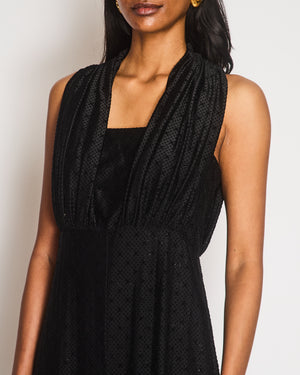 Chanel Black Jumpsuit with Velours Micro Polkadot and CC Logos and Silver Glitter CC Logo Buttons and Bows Detail Size FR 36 (UK 8)