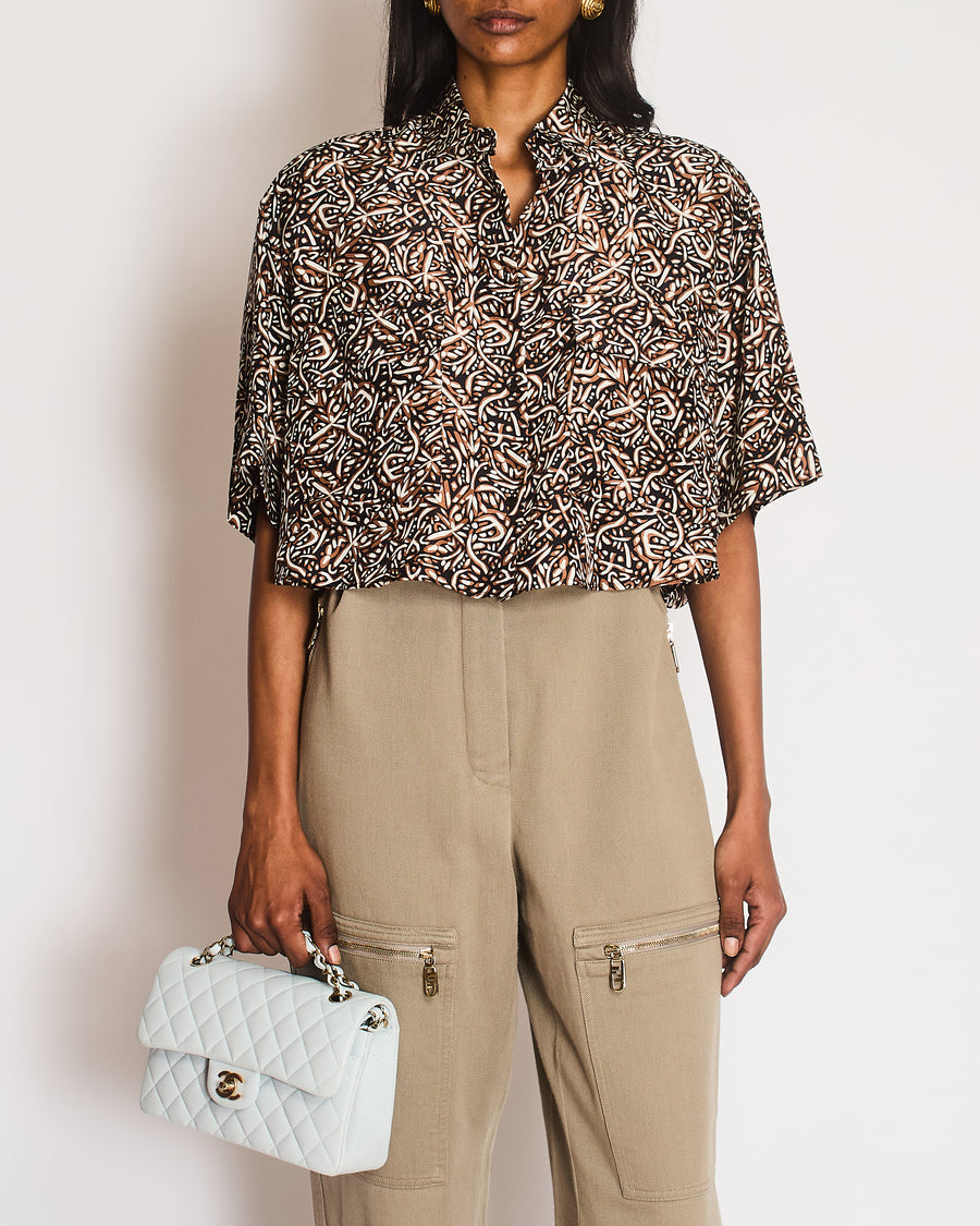 Alaïa Brown Abstract Print Button Down Shirt Size FR 38 (UK 10)