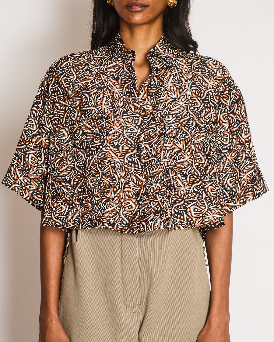 Alaïa Brown Abstract Print Button Down Shirt Size FR 38 (UK 10)
