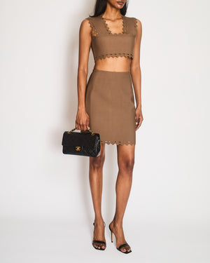 Alaïa Brown Laser Cut Two-Piece Top and Skirt Set Size FR 38/40 (UK 10/12)