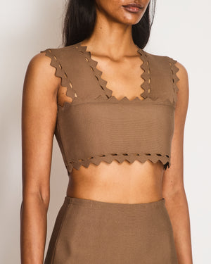 Alaïa Brown Laser Cut Two-Piece Top and Skirt Set Size FR 38/40 (UK 10/12)