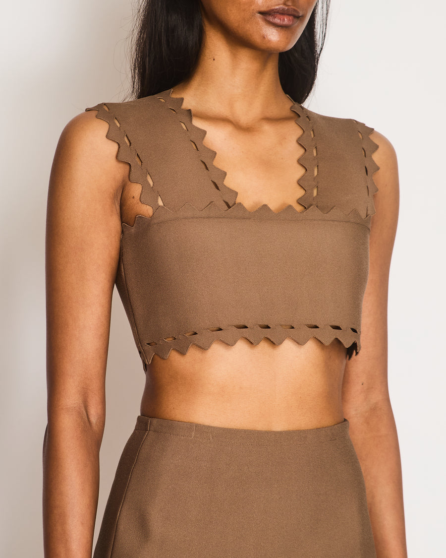 Alaïa Brown Laser Cut Two-Piece Top and Skirt Set Size FR 38/40 (UK 10/12)