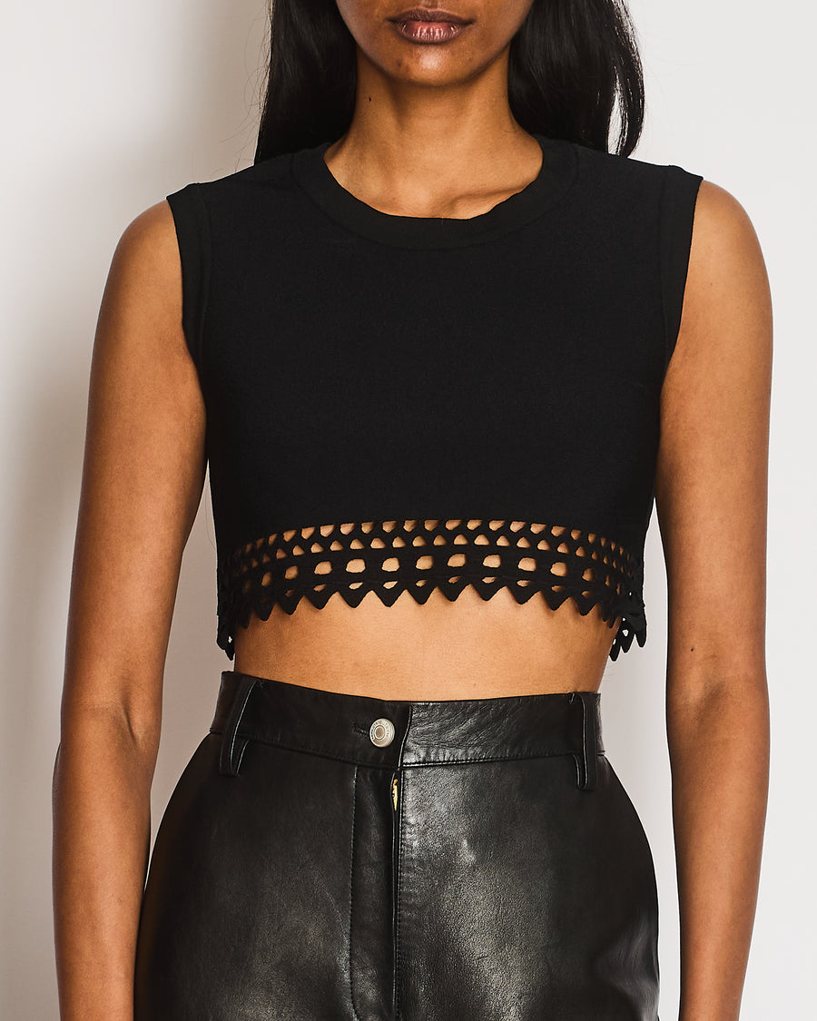 Alaïa Black Laser Cut Cropped Vest Top Size FR 38 (UK 10)