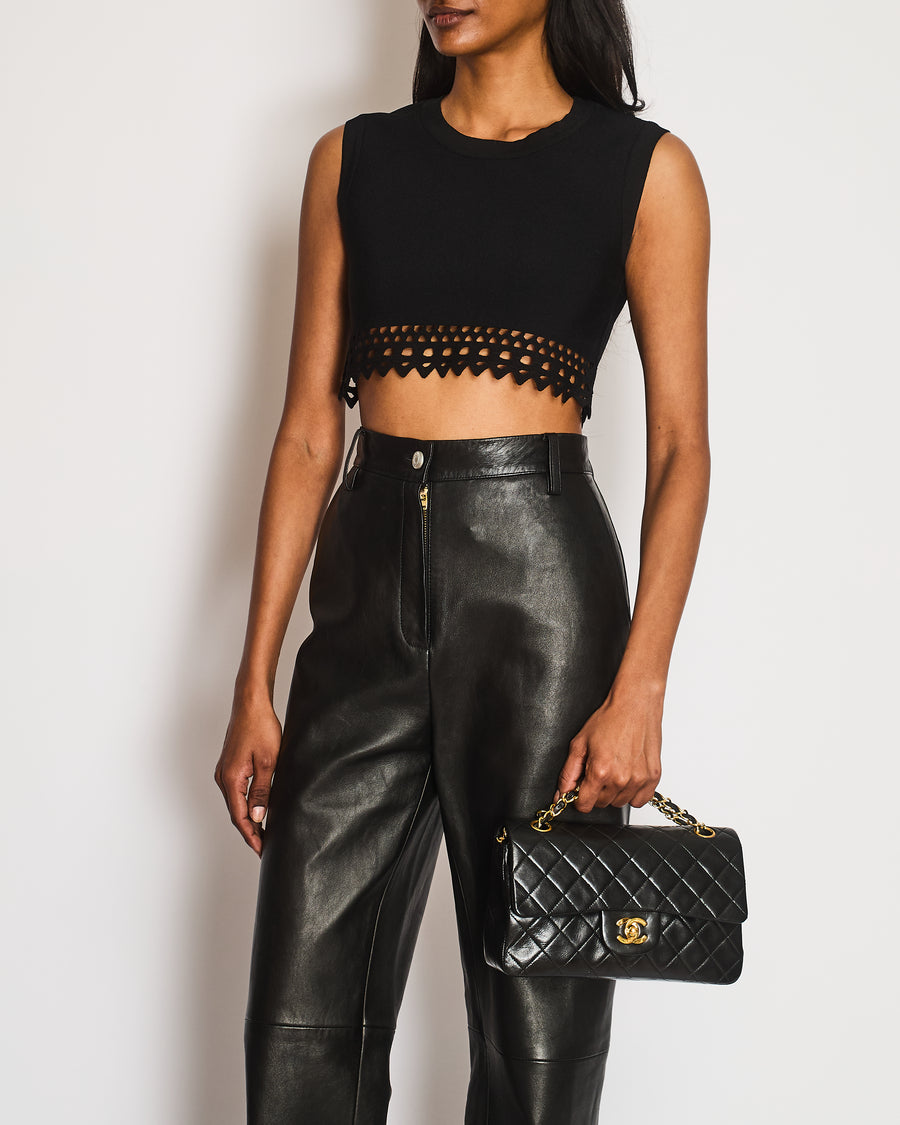 Alaïa Black Laser Cut Cropped Vest Top Size FR 38 (UK 10)