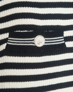 Chanel 2023 Black Backless Striped No5 Logo Short Sleeve Midi Dress with Pocket Detail Size FR 36 (UK 8)