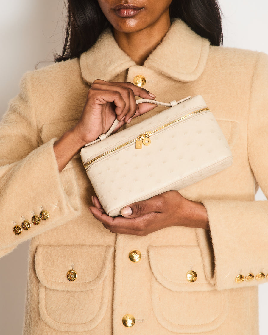 Loro Piana Extra Pocket L19 Bag in Light Travertine Ostrich Leather with Gold Hardware RRP £5,560