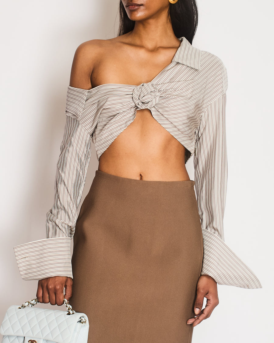 Fendi White Striped Cropped Top with Flower Detail Size IT 42 (UK 10)