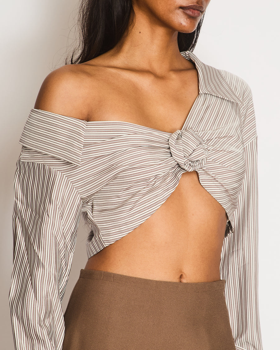 Fendi White Striped Cropped Top with Flower Detail Size IT 42 (UK 10)