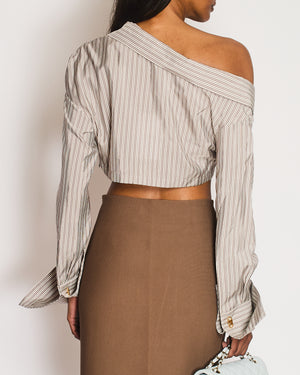 Fendi White Striped Cropped Top with Flower Detail Size IT 42 (UK 10)