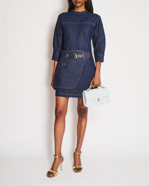 Fendi Blue Denim Long Sleeve Dress with FF Logo Belt Detail Size 38 (UK 6)