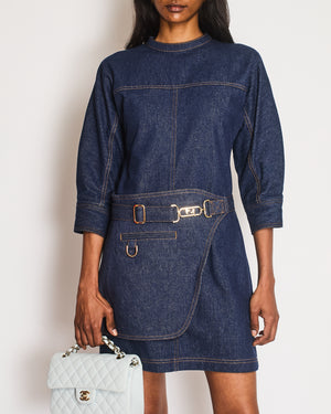 Fendi Blue Denim Long Sleeve Dress with FF Logo Belt Detail Size 38 (UK 6)