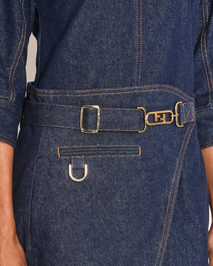 Fendi Blue Denim Long Sleeve Dress with FF Logo Belt Detail Size 38 (UK 6)