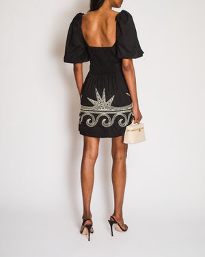 Johanna Ortiz Black Embroidered Midi Dress with Balloon Shoulder Detai Sellier Johanna Ortiz Black Embroidered Midi Dress with Balloon Shoulder Detai Sellier