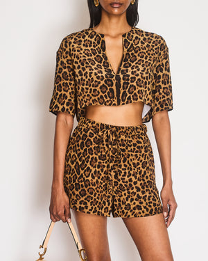 Valentino Brown Leopard Print Cropped Top with Matching Shorts Set Size IT 38 (UK 6)