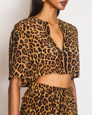 Valentino Brown Leopard Print Cropped Top with Matching Shorts Set Size IT 38 (UK 6)