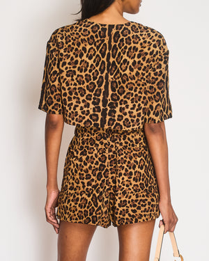 Valentino Brown Leopard Print Cropped Top with Matching Shorts Set Size IT 38 (UK 6)