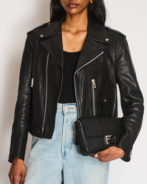Christian Dior Black Leather Biker Jacket with Bee Embroidery Detail Size FR 36 (UK 8)