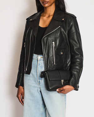 Christian Dior Black Leather Biker Jacket with Bee Embroidery Detail Size FR 36 (UK 8)