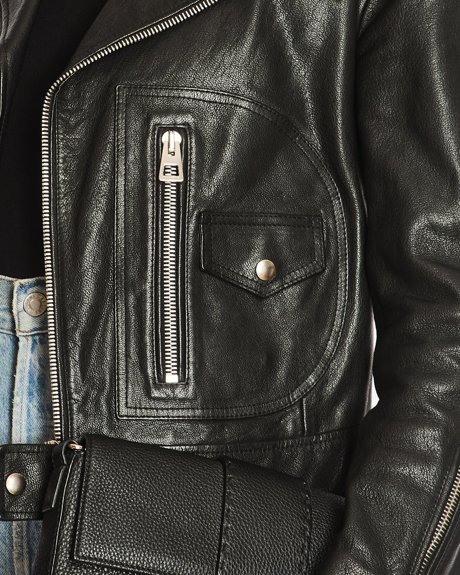 Christian Dior Black Leather Biker Jacket with Bee Embroidery Detail Size FR 36 (UK 8)