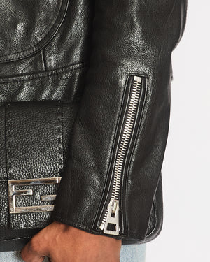 Christian Dior Black Leather Biker Jacket with Bee Embroidery Detail Size FR 36 (UK 8)