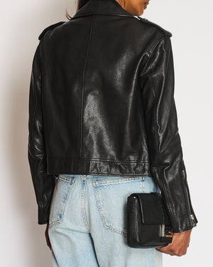 Christian Dior Black Leather Biker Jacket with Bee Embroidery Detail Size FR 36 (UK 8)
