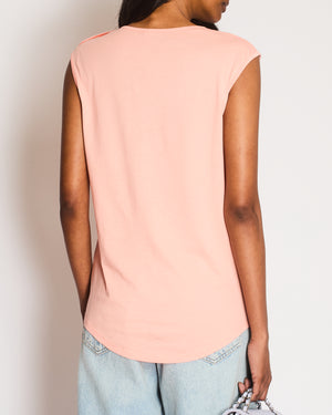 Balmain Sleveless Peach Logo Vest Top with Gold Button Detail Size XS (UK 6)