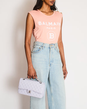 Balmain Sleveless Peach Logo Vest Top with Gold Button Detail Size XS (UK 6)