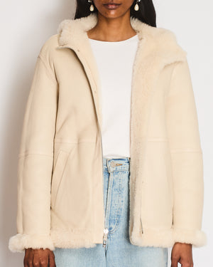 Loro Piana Light Beige Shearling and Lambskin Reversible Jacket IT 38 (UK 6)