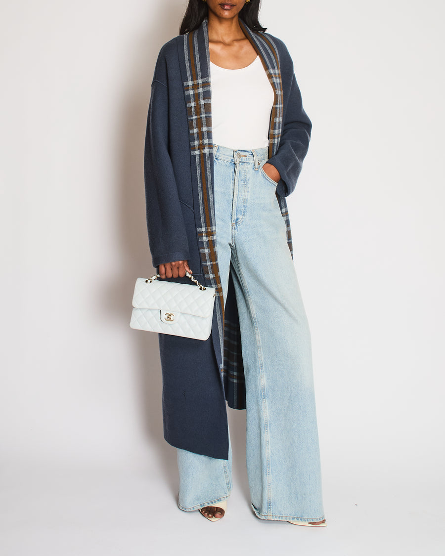 Loro Piana Dusty Blue Baby Cashmere Reversible Coat with Belt and Pockets Size S (UK 8)