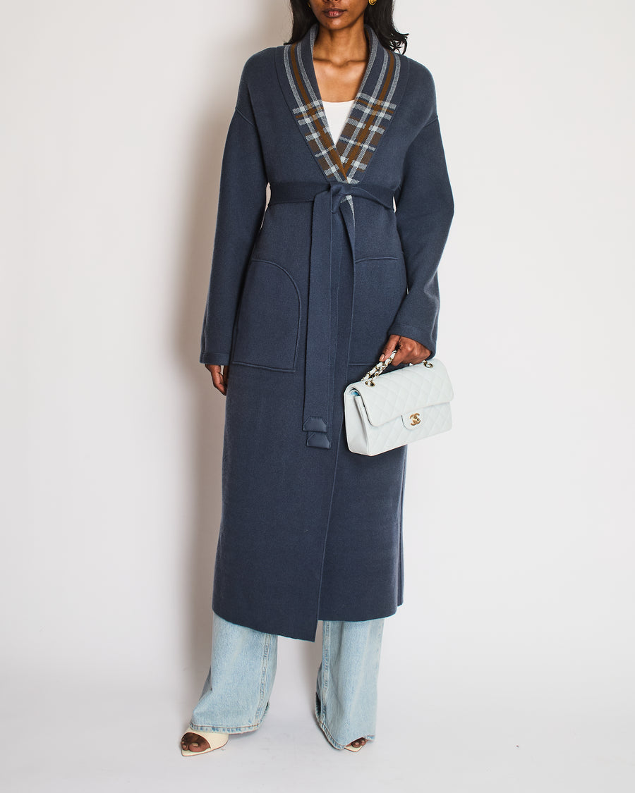 Loro Piana Dusty Blue Baby Cashmere Reversible Coat with Belt and Pockets Size S (UK 8)