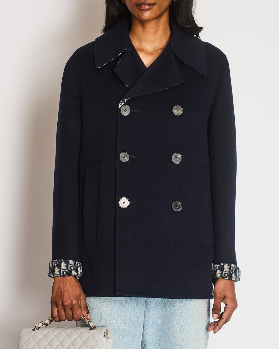 Christian Dior Navy Blue Wool Peacoat with Dior Oblique Interior Size FR 38 (UK 10) RRP £3,900