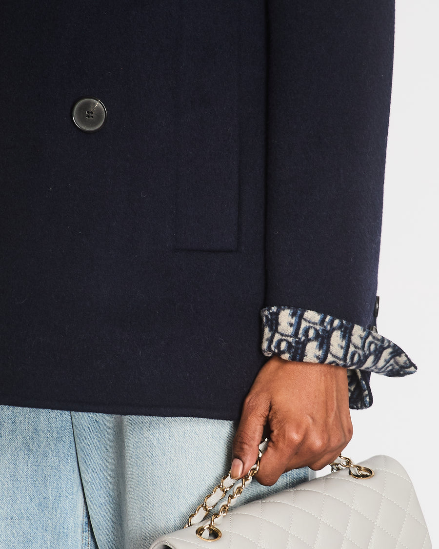 Christian Dior Navy Blue Wool Peacoat with Dior Oblique Interior Size FR 38 (UK 10) RRP £3,900