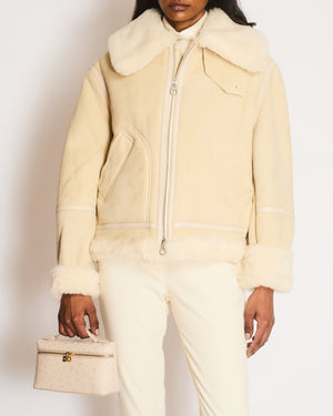 Loro Piana Beige Suede and Shearling Jacket with Leather Details Size M (UK 10)